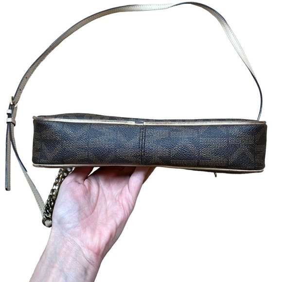 Michael Kors Brown Logo Saffiano Leather Gold Chain Jet‎ Set Small Crossbody - Picture 8 of 10